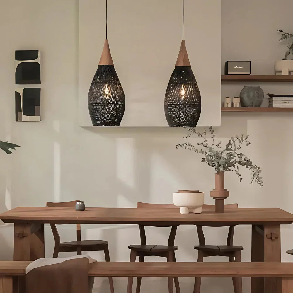 Ręcznie wykonana wisząca lampa z rattanu w formie gobelinu | Esilora