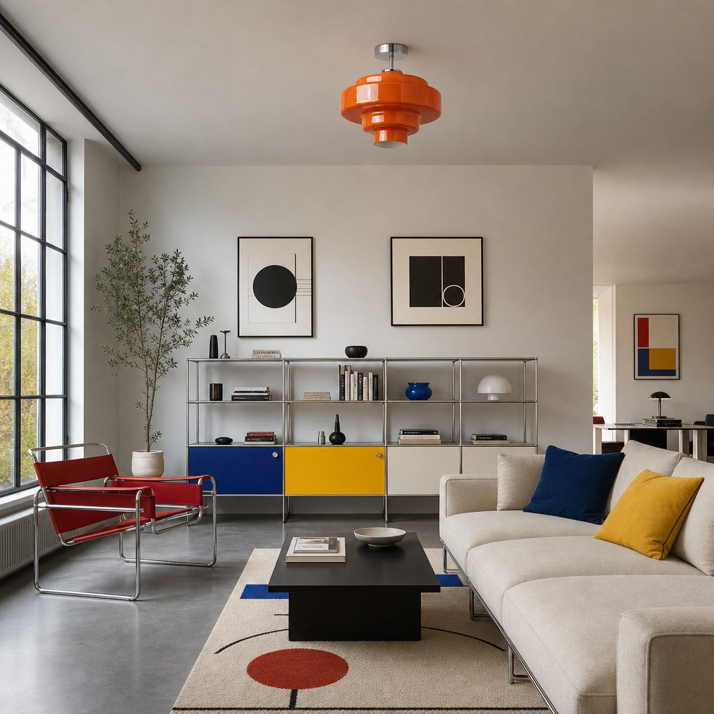 Plafonnier semi-encastré Koloro - Abat-jour rond en verre superposé, style rétro moderne, pour couloir et vestiaire | Esilora