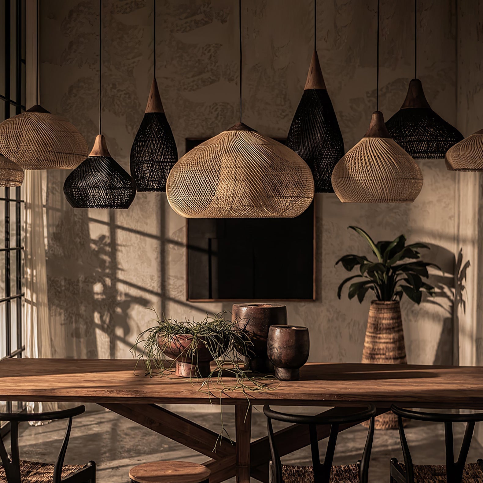 Harfenförmige geflochtene Rattan-Hängelampe | Esilora