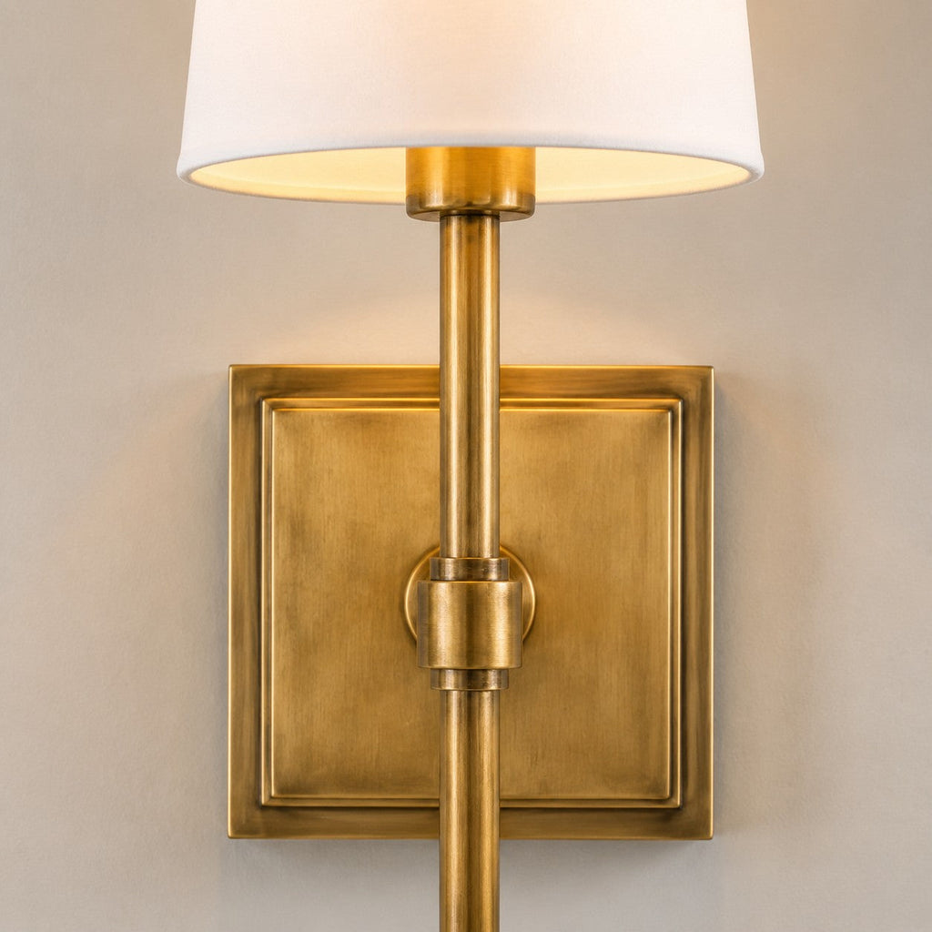Rowan Elegant White-Linen Shade Wall Lamp – Retro Metal Wall Light for Bedroom & Hallway | Esilora