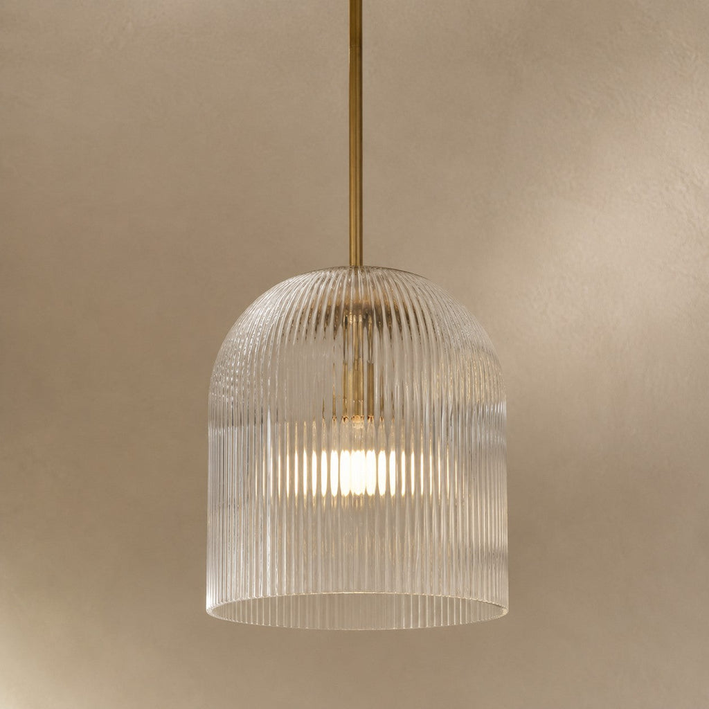 Bravira Ribbed Glass Pendant Light – Brass And Glass Pendant Light With Farmhouse Pendant Light Flair | Esilora
