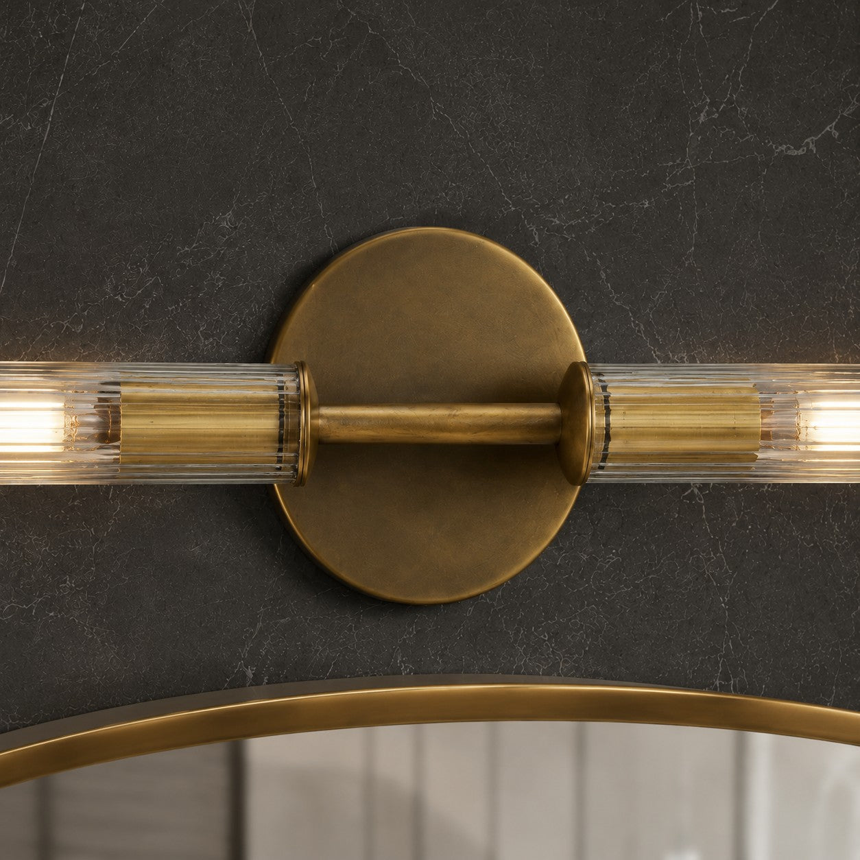 Bravira Glass Tube Wall Sconce - Classic Ribbed Brass Tube Lighting | Esilora