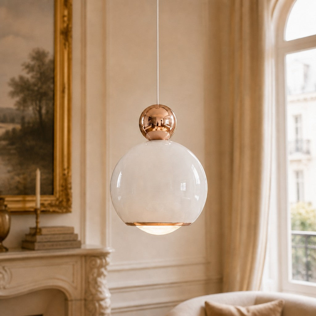Lampe suspendue Ivoran de style crème – Lampe LED réglable en forme de globe acrylique pour chevet et bureau | Esilora