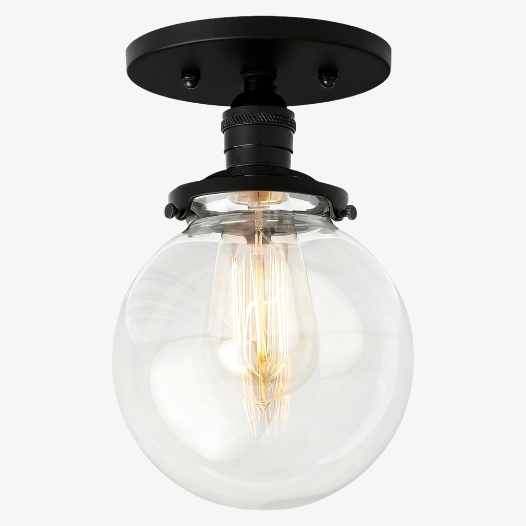 Glorica Glass Clear Globe – polopřisazené stropní svítidlo – moderní industriální styl do obývacího pokoje a jídelny | Esilora