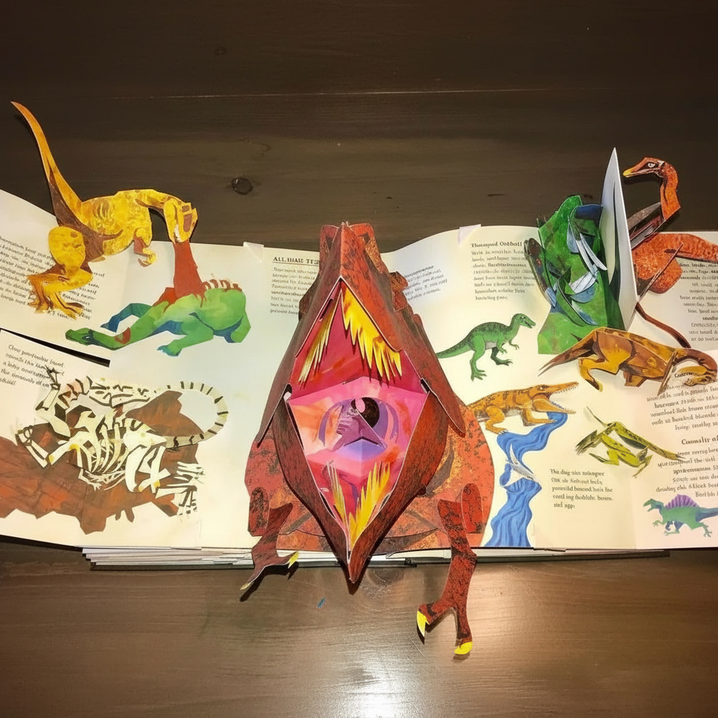 Libro pop-up 3D sui dinosauri per bambini — Scene preistoriche colorate