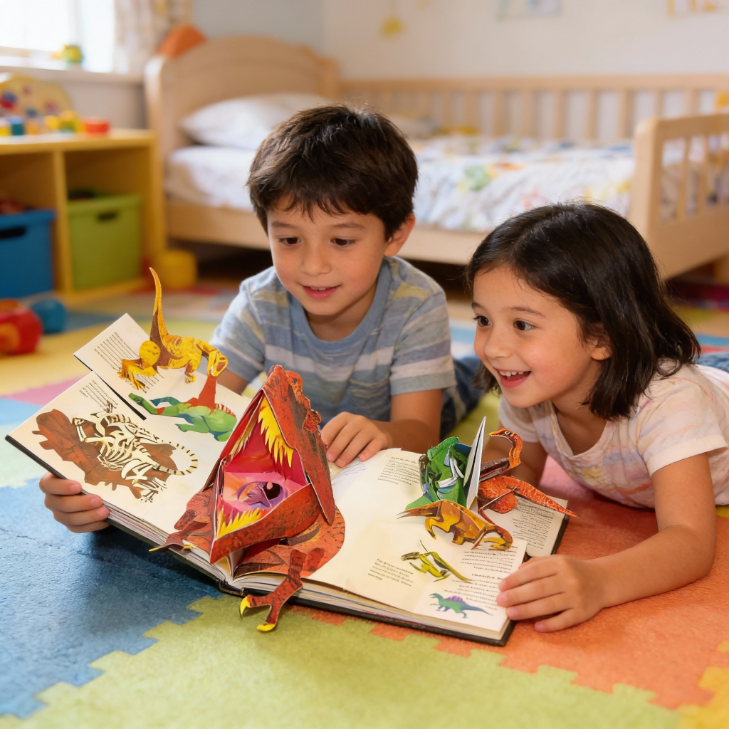 Libro pop-up 3D sui dinosauri per bambini — Scene preistoriche colorate