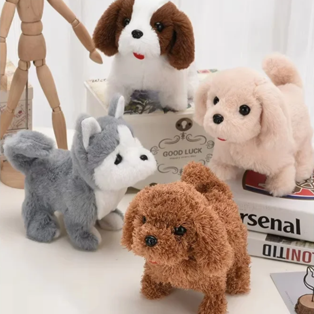 Brinquedo elétrico de peluche em forma de cachorro com movimento