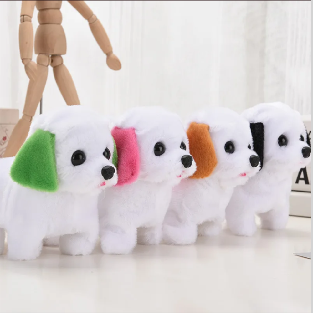 Brinquedo elétrico de peluche em forma de cachorro com movimento