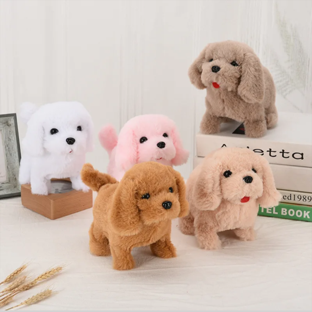 Brinquedo elétrico de peluche em forma de cachorro com movimento