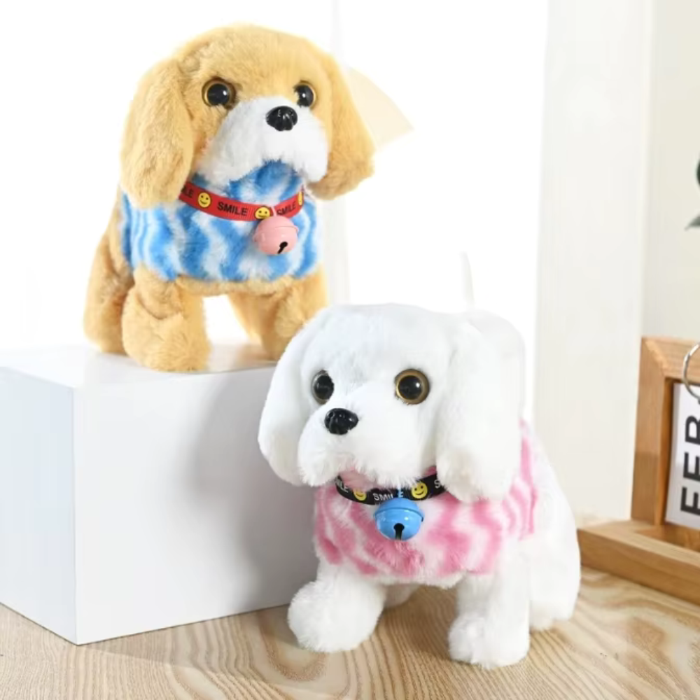 Brinquedo elétrico de peluche em forma de cachorro com movimento