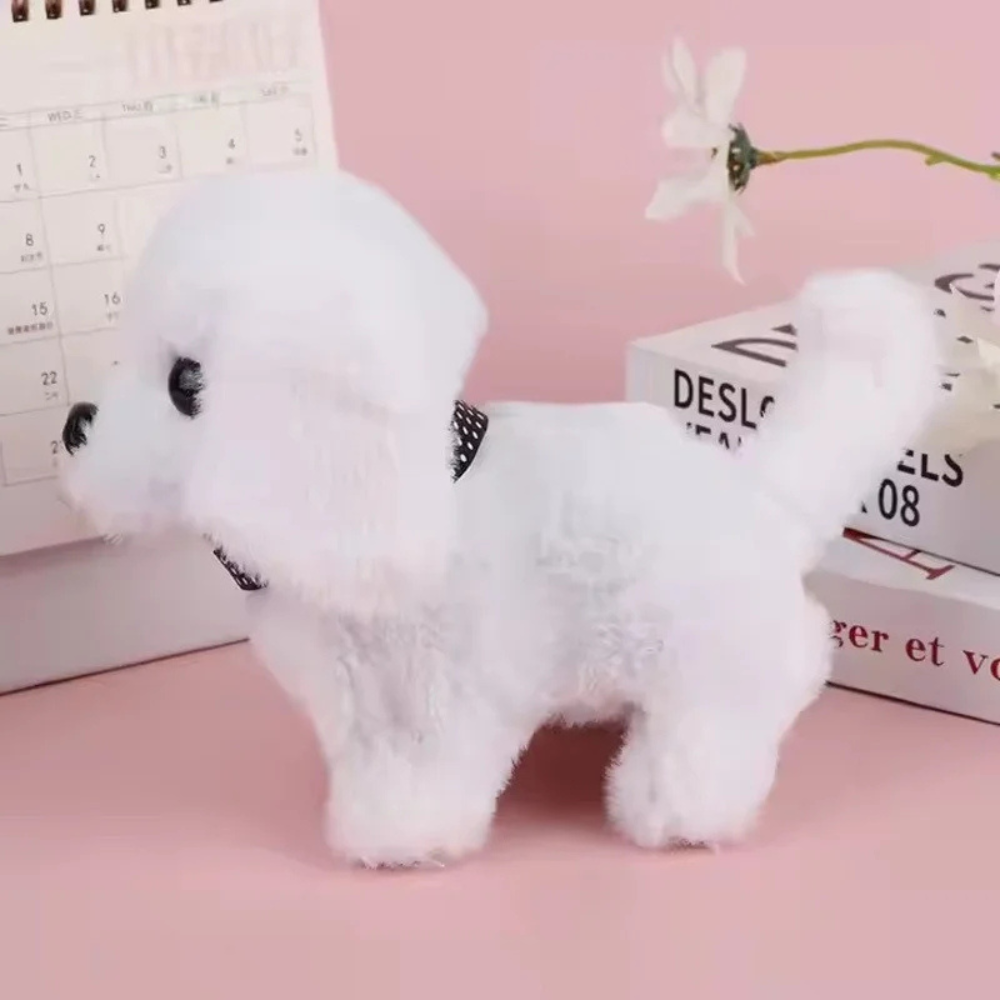 Brinquedo elétrico de peluche em forma de cachorro com movimento