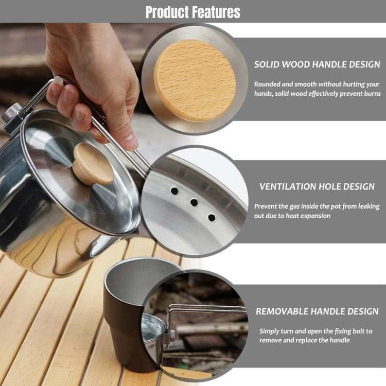 Chaleira em aço inoxidável para campismo – design resistente - Esilora