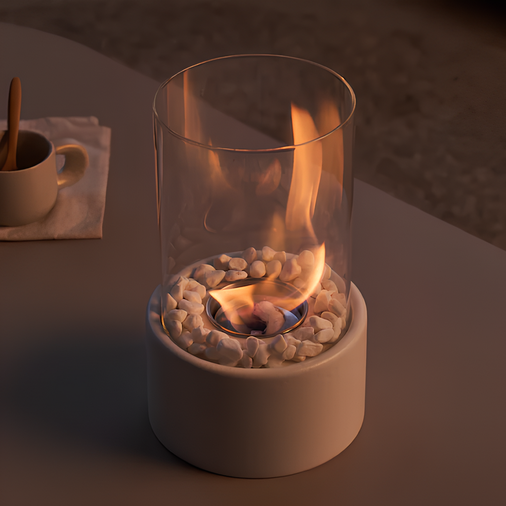 Moderne glazen metalen tafelvuurkorf - decoratieve brander