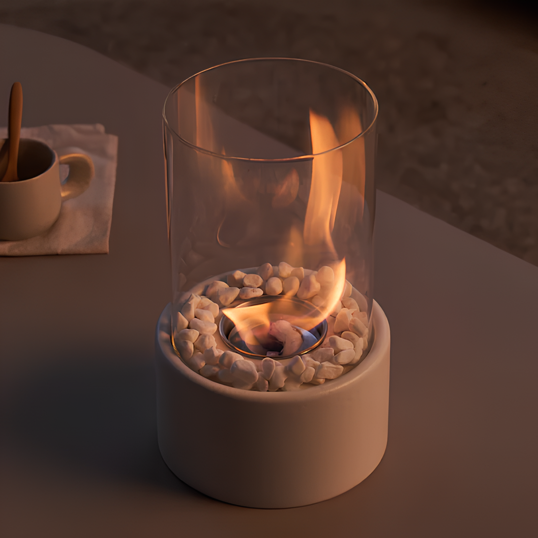 Moderne glazen metalen tafelvuurkorf - decoratieve brander