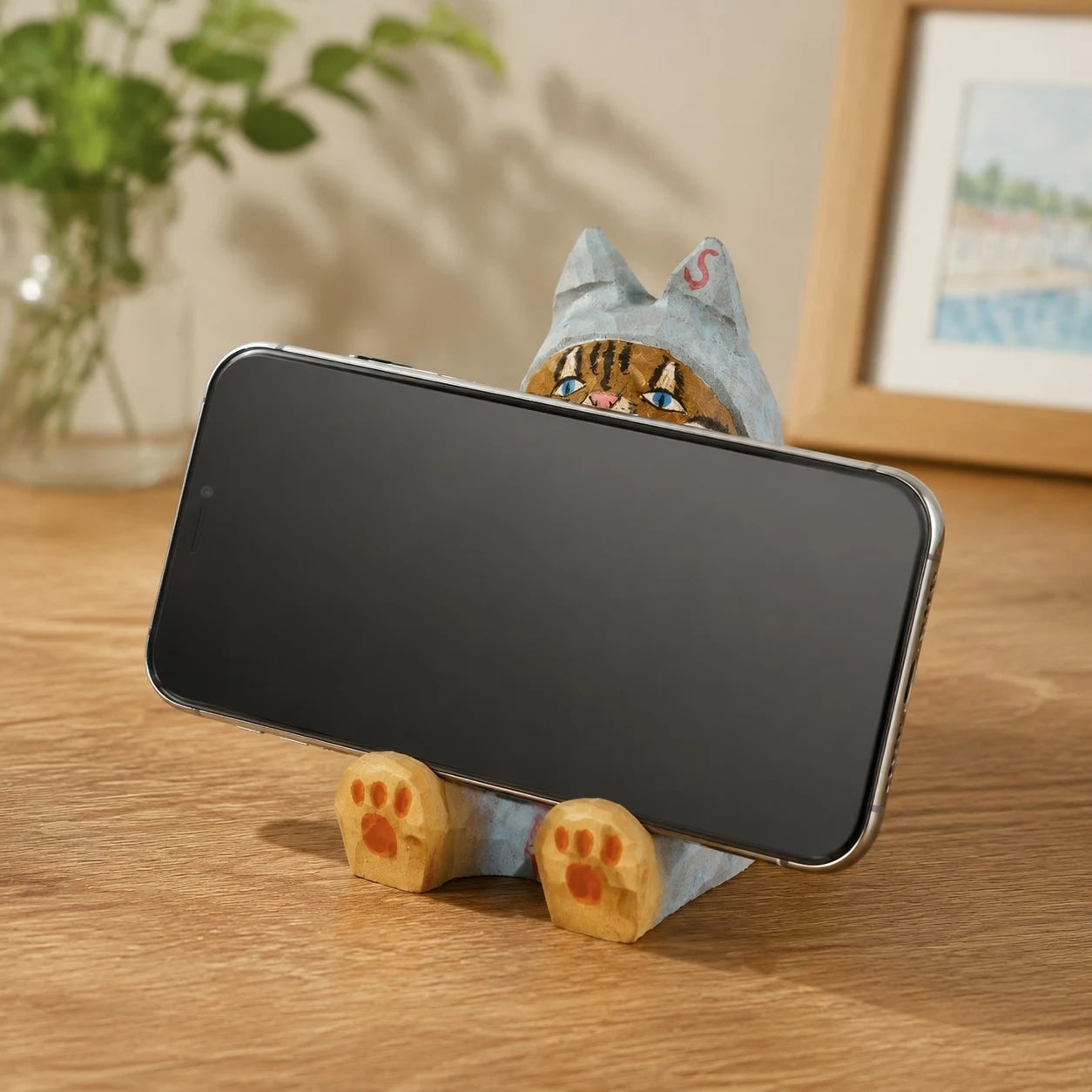 Support de téléphone en bois sculpté à la main représentant un animal | Esilora