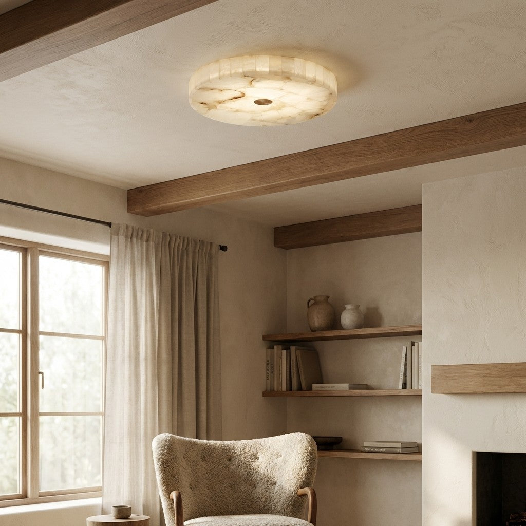 AlbaSphere Modern Round Ultra Thin Ceiling Lamp - Alabaster Contemporary Home Lighting | Esilora
