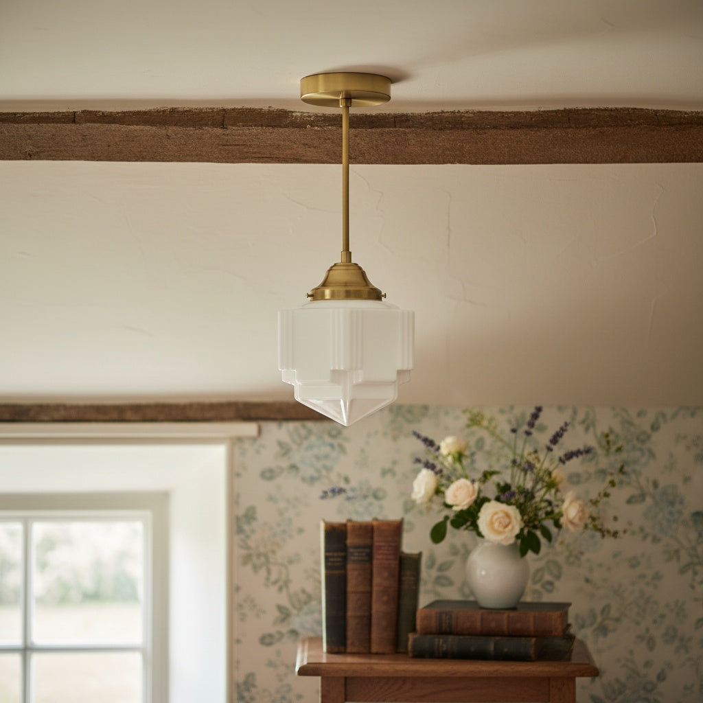 Geotower Glass Skyscraper Shade Art Deco Pendant Light – Vintage Ceiling Lamp for Dining Rooms, Kitchens and Offices | Esilora
