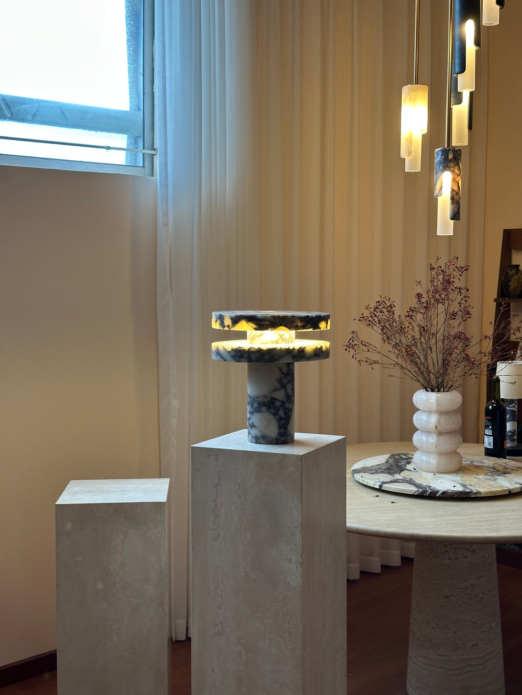 Modern Sculptural Table Lamp with Cylindrical Base Design for Bedroom Bedside and Living Room Use | Esilora