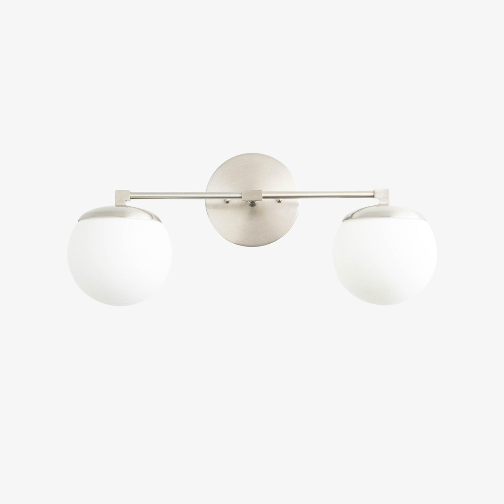 Applique da parete Glorica Glass Modern a 2 sfere – Luce da toilette per bagno | Esilora