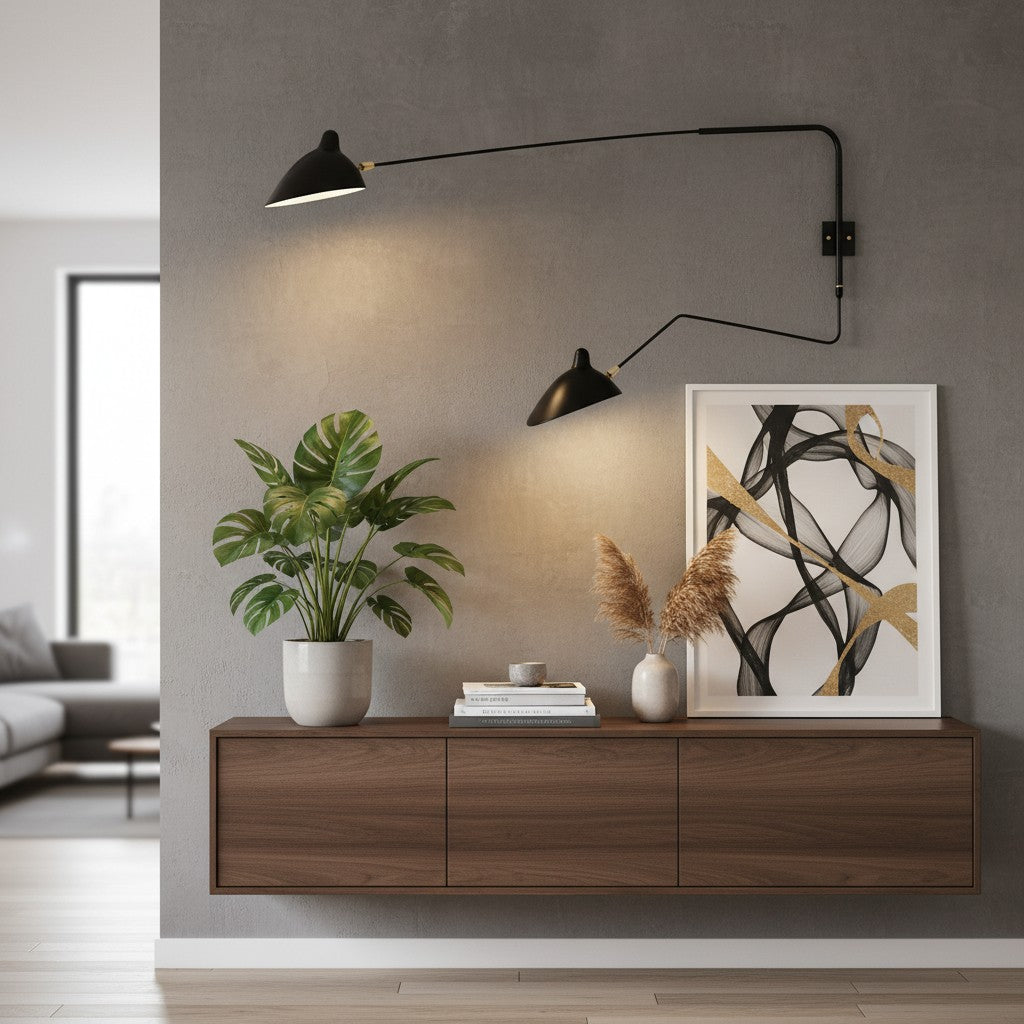 Arclume Modern Minimalist Designer Wall Lamp – Sleek Adjustable Arm Sconce Contemporary Lighting N42 | Esilora
