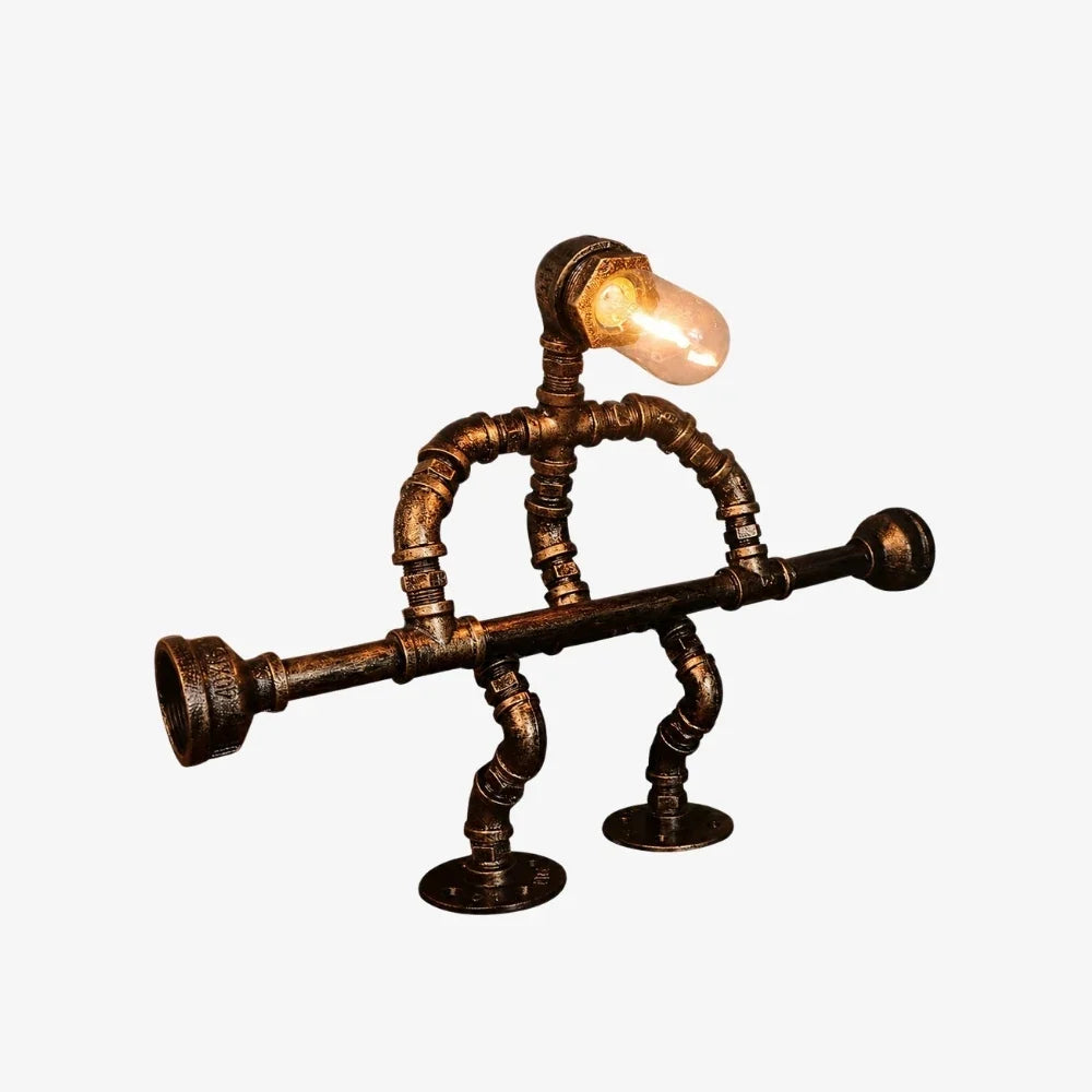 Vintage Industrial Pipe Character Table Lamp for Bedside Desk and Living Room Accent Decor | Esilora