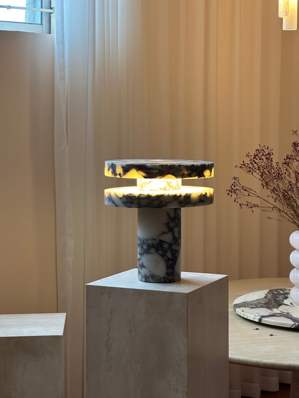Modern Sculptural Table Lamp with Cylindrical Base Design for Bedroom Bedside and Living Room Use | Esilora