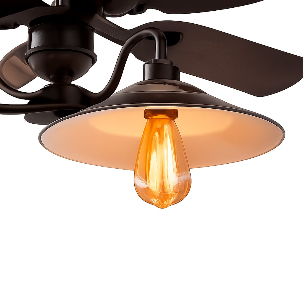 Industrielle Deckenventilatorleuchte mit Holz- oder Eisenflügeln | Esilora