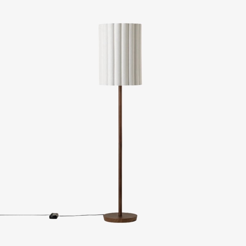 Linbron golvlampa med neutral tygskärm och trästruktur – minimalistisk modern golvlampa för vardagsrum och arbetsrum | Esilora