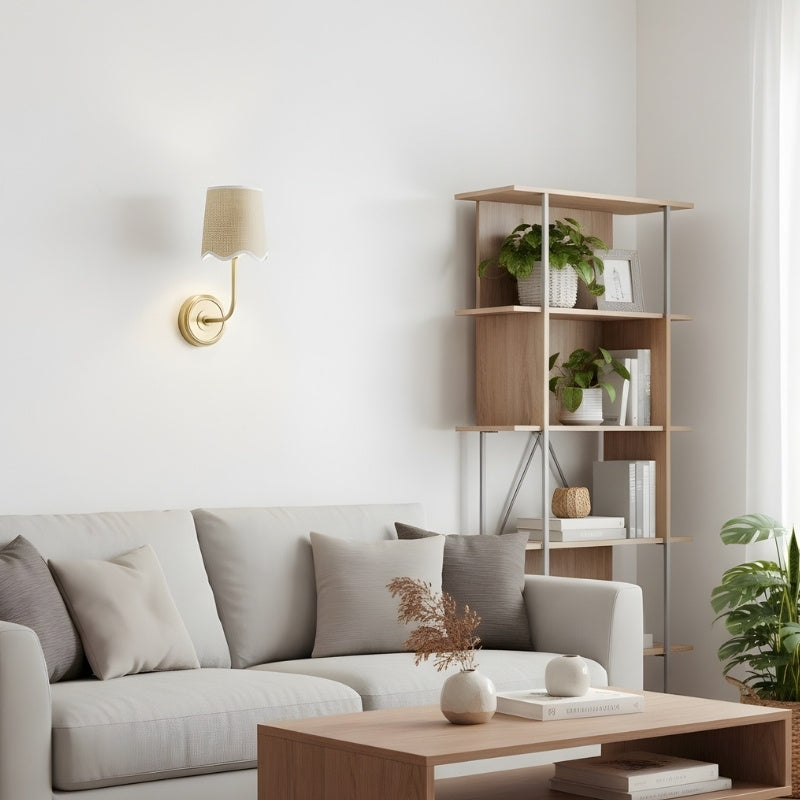 Glissum Modern Curved Metal Wall Lamp with Soft Fabric Shade for Living Room and Hallway | Esilora