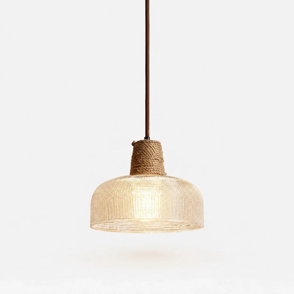 Rustic Woven Rope Glass Pendant Light Collection | Esilora