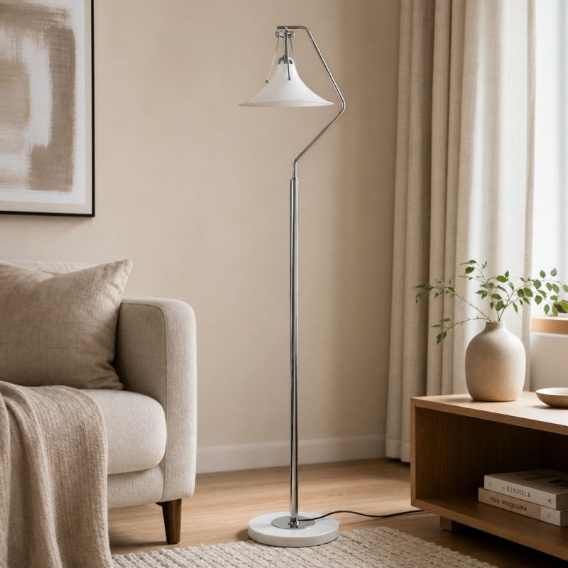 Kallera French Floor Lamp - Glass Magnolia Shade and Marble Base for Living Room and Reading Nook | Esilora