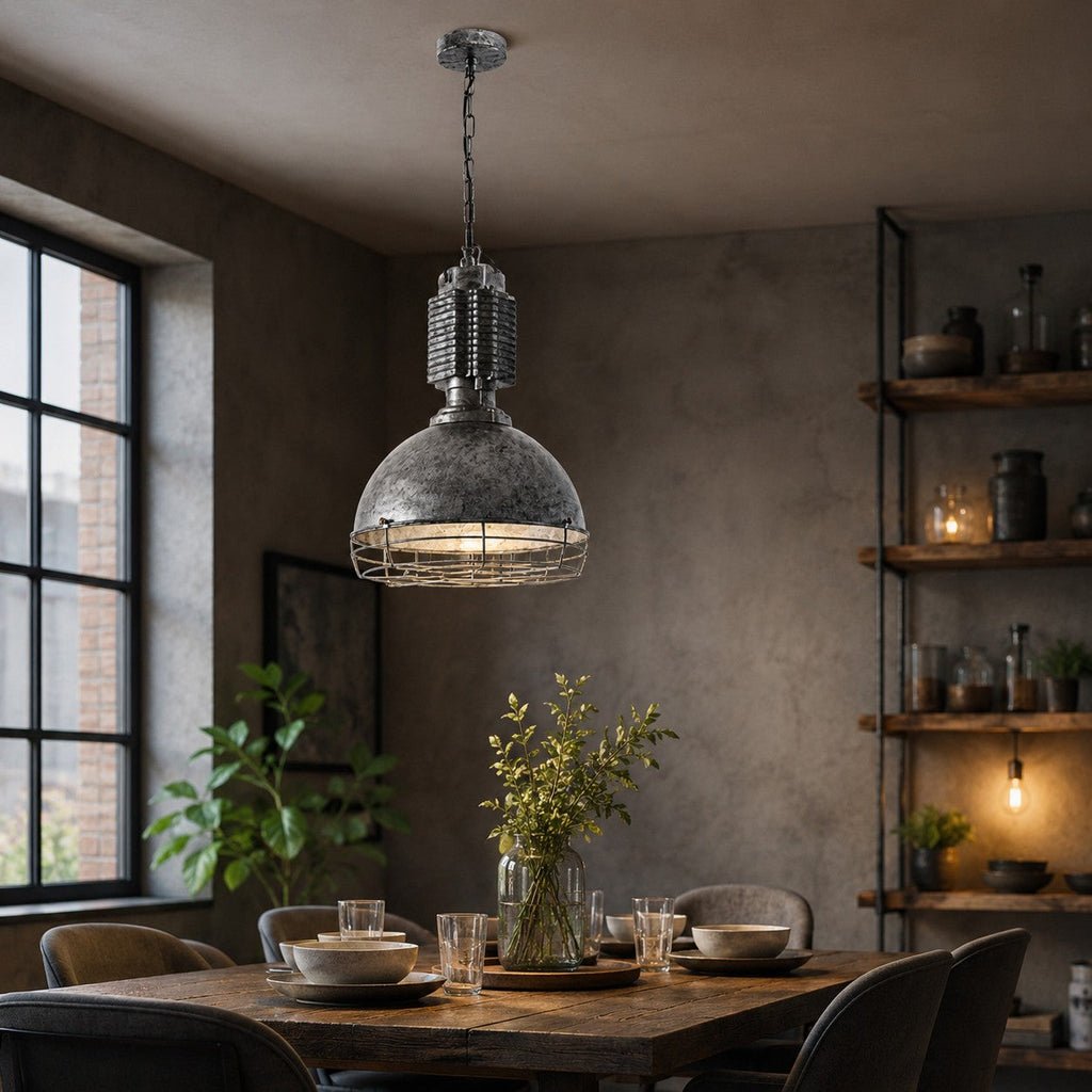 Vintage Industrielle Pendelleuchte mit Eisenkäfig | Esilora