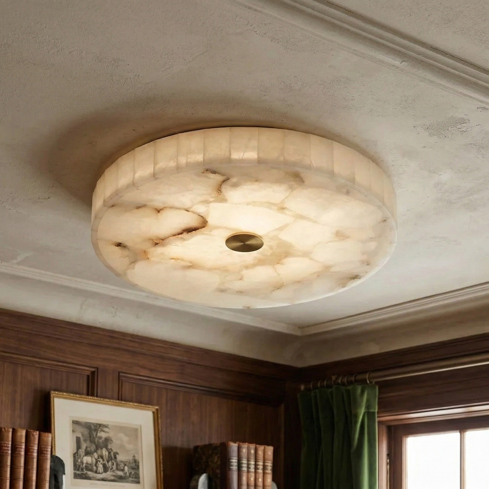 AlbaSphere Modern Round Ultra Thin Ceiling Lamp - Alabaster Contemporary Home Lighting | Esilora