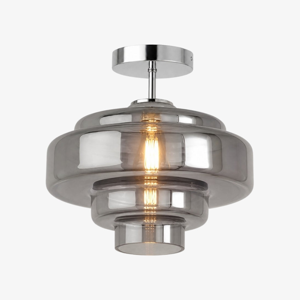 Plafonnier semi-encastré Koloro - Abat-jour rond en verre superposé, style rétro moderne, pour couloir et vestiaire | Esilora