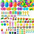 Set de huevos de Pascua rellenos — cáscaras coloridas con diversos minijuguetes