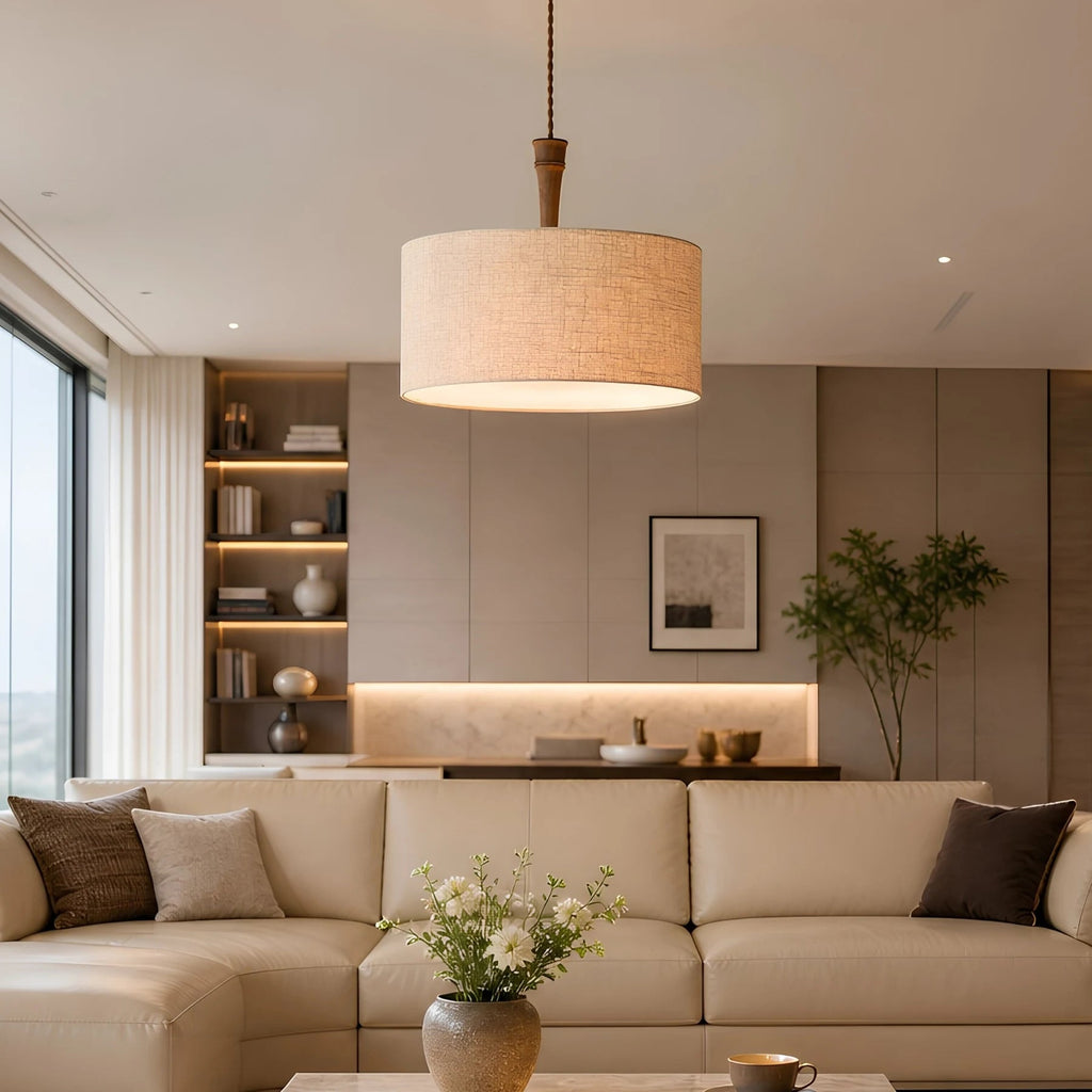 Natural Linen Drum Pendant Lamp | Esilora