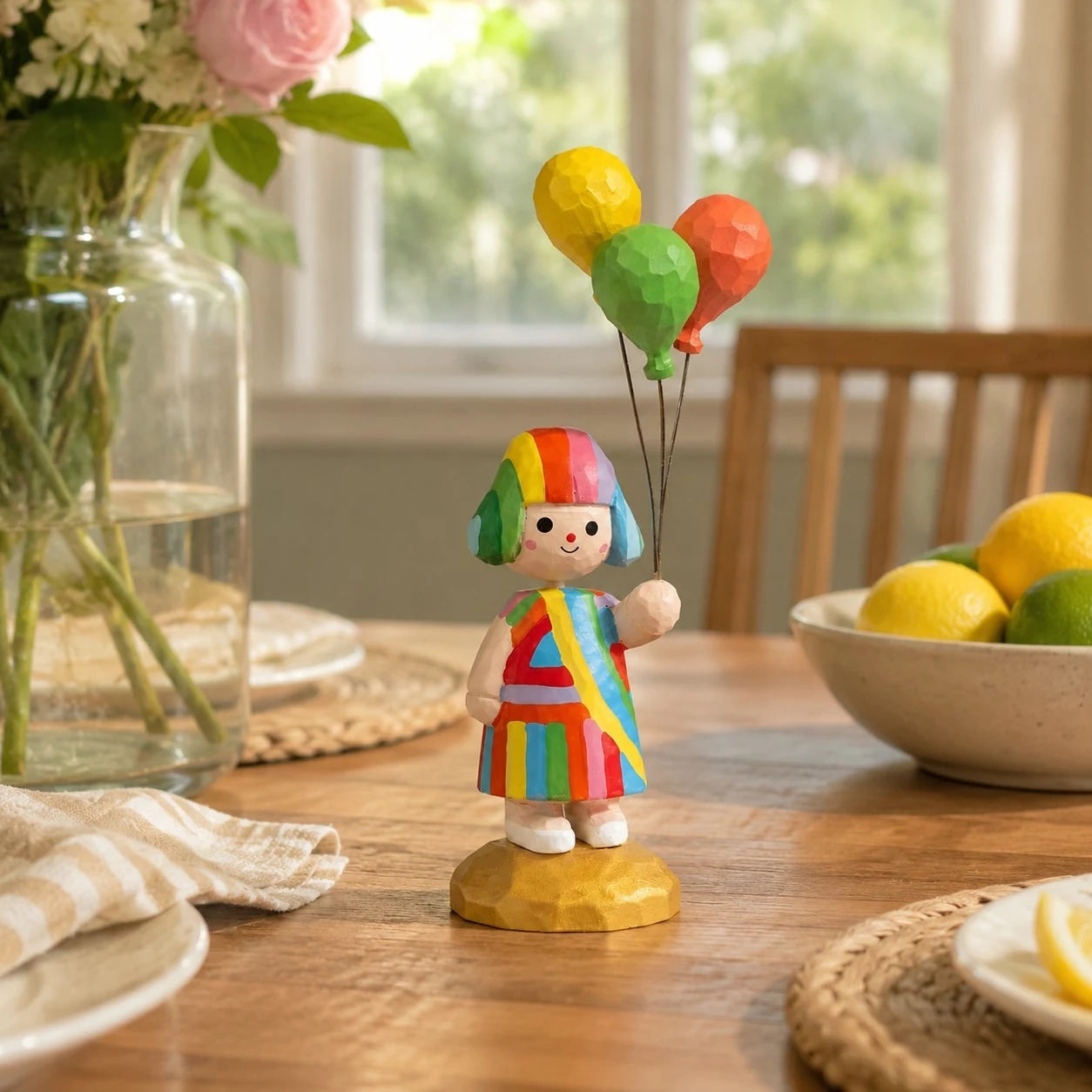 Rainbow Balloon Girl Wooden Figurine | Esilora