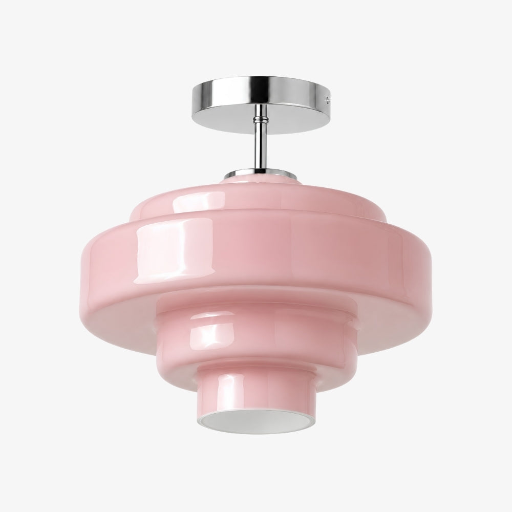 Plafonnier semi-encastré Koloro - Abat-jour rond en verre superposé, style rétro moderne, pour couloir et vestiaire | Esilora