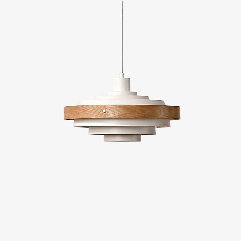 Suspension contemporaine à étages Layervelle – Lampe sculpturale suspendue en bois et métal pour les espaces de vie | Esilora