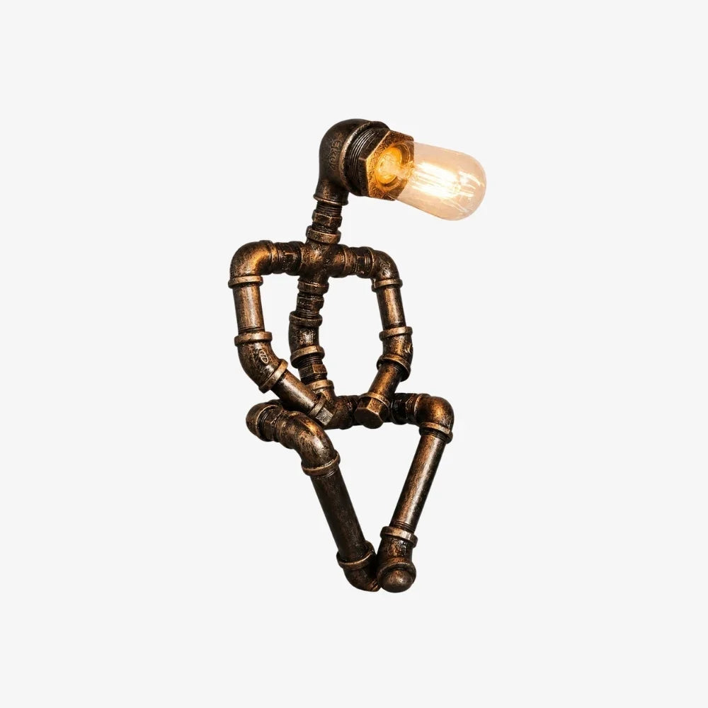 Vintage Industrial Pipe Character Table Lamp for Bedside Desk and Living Room Accent Decor | Esilora