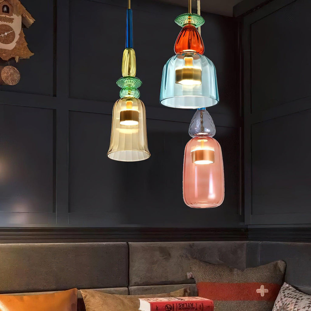 Hand Blown Glass Pendant Lamp - Colorful Candy Iron Mixed Color Indoor | Esilora