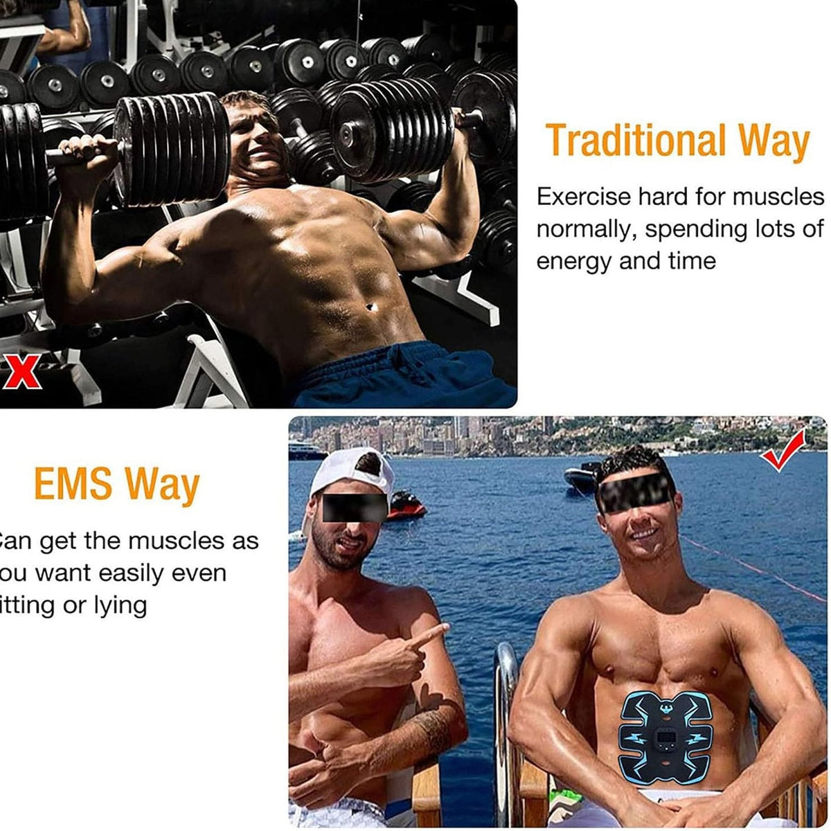 Stimulator muscular abdominal EMS portabil, cu USB
