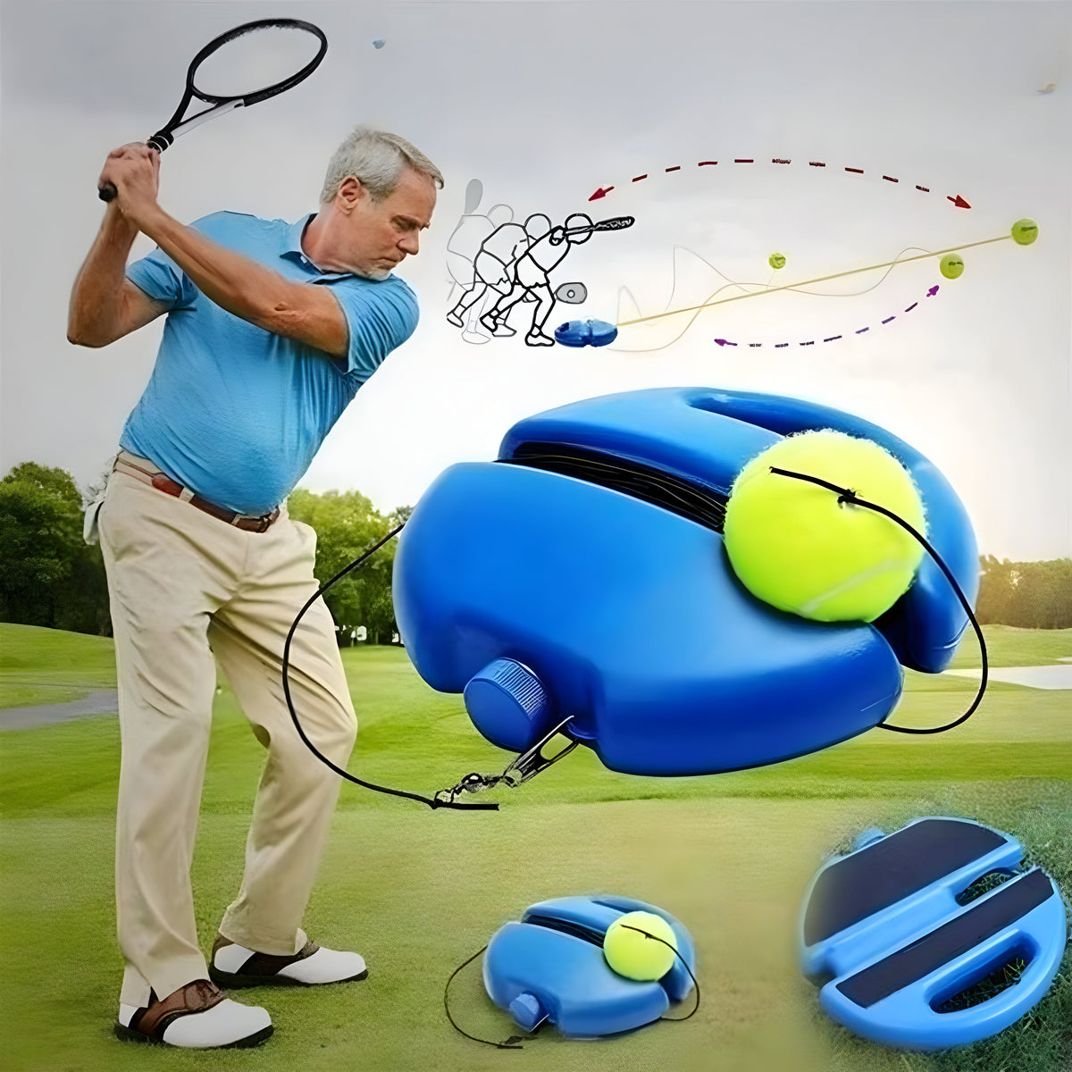 Portable Self-Returning Tennis Trainer Rebound Device