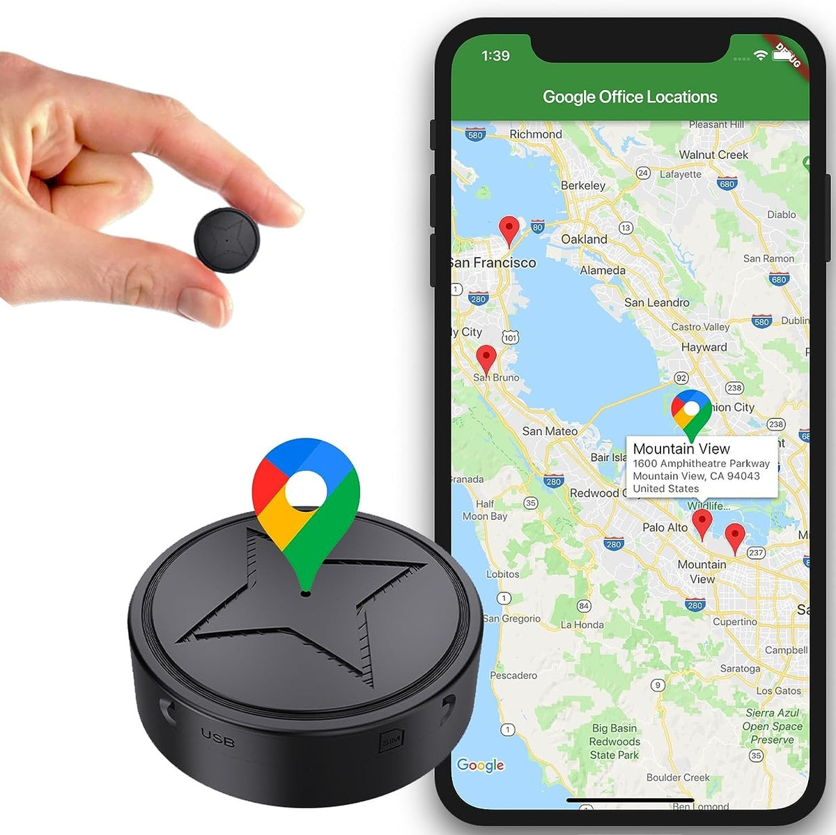 Mini tracker GPS magnetic pentru mașină, cu localizare în timp real — Compatibil cu aplicația pentru smartphone