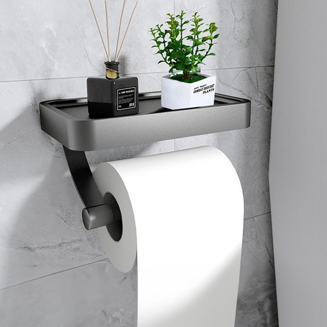 Matte Black Metal Toilet Paper Holder and Storage Shelf
