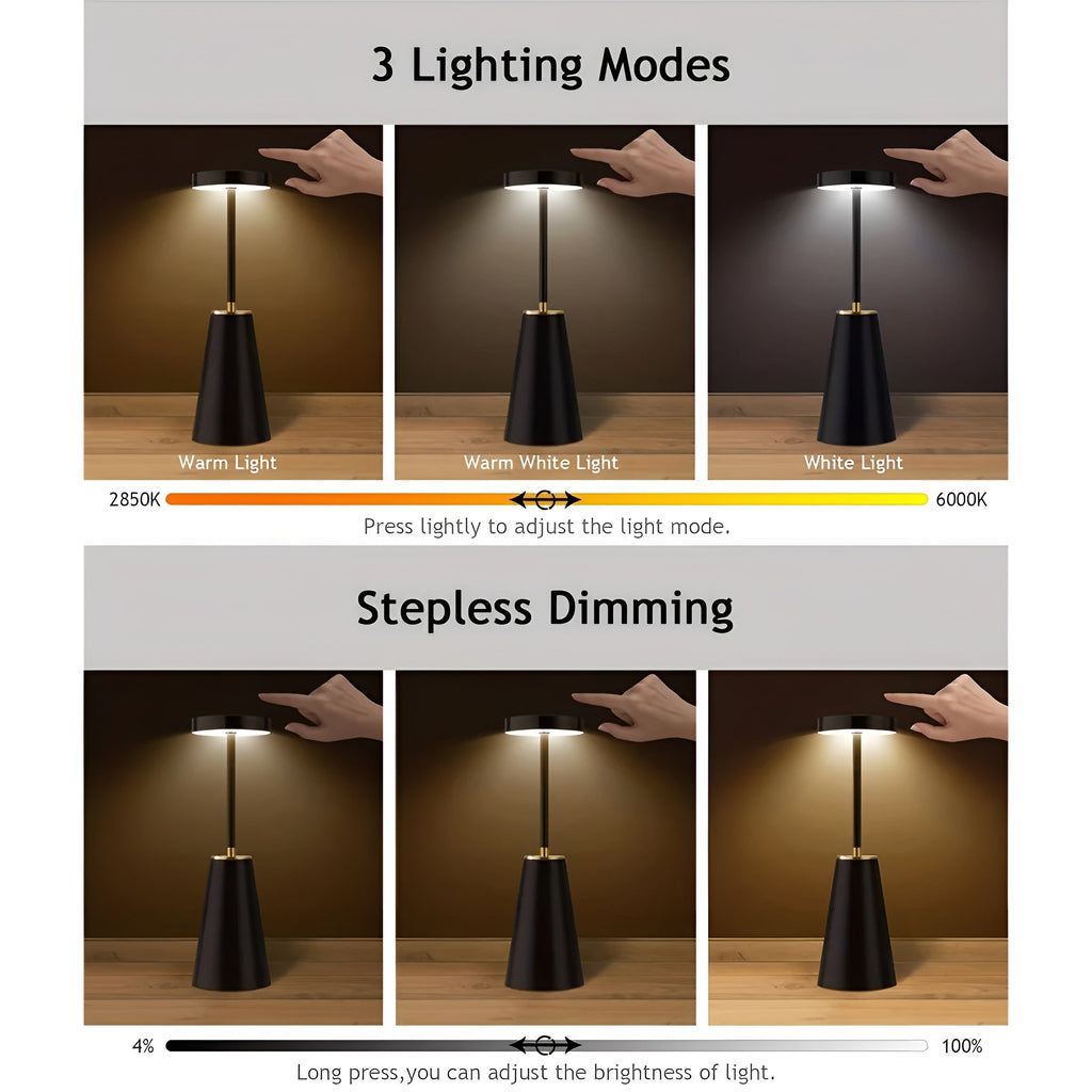 Modern Wireless Table Lamp — Dimmable LED, Metal Frame