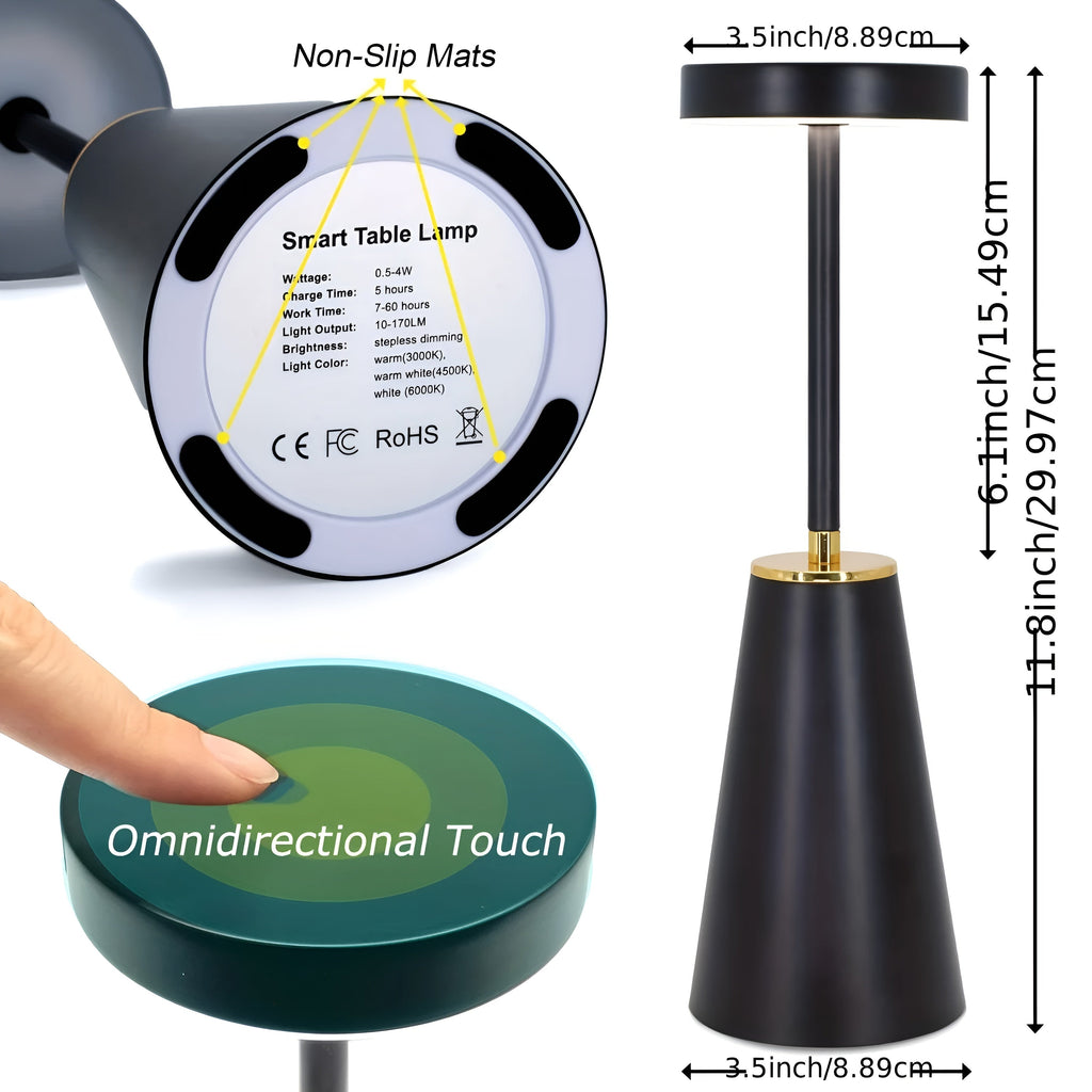 Modern Wireless Table Lamp — Dimmable LED, Metal Frame