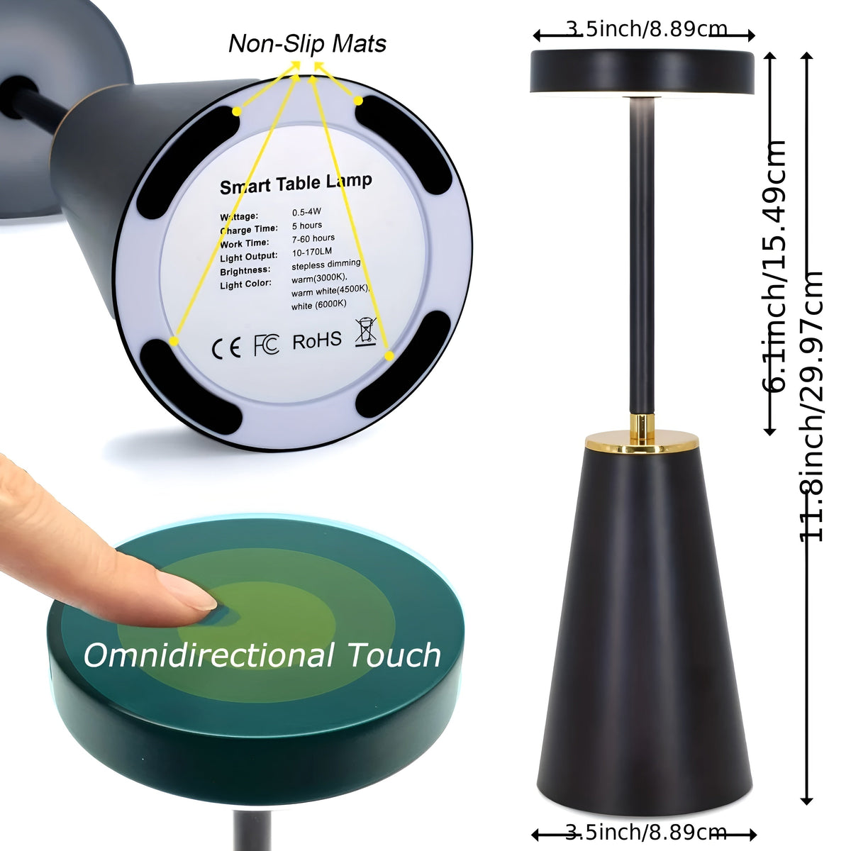 Modern Wireless Table Lamp — Dimmable LED, Metal Frame