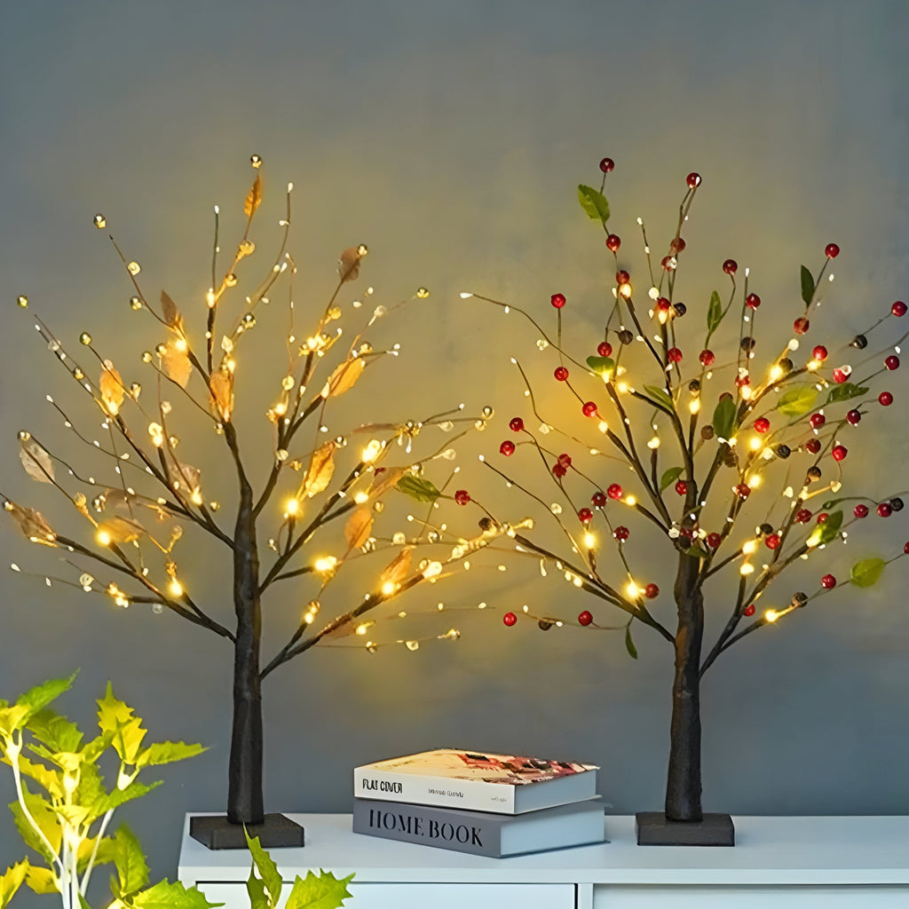 Copac decorativ luminos LED — 55 cm, lumină alb cald, 24 de LED-uri