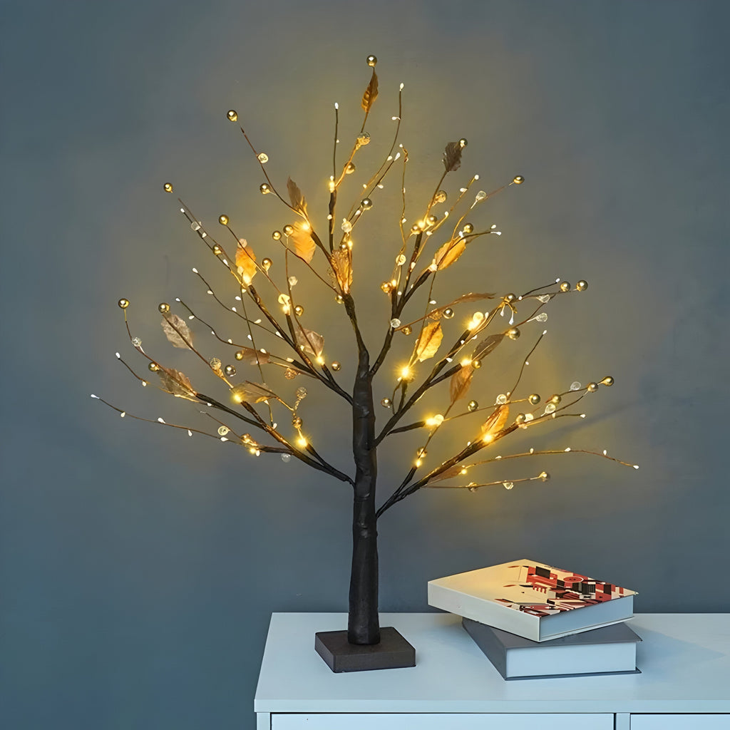 Copac decorativ luminos LED — 55 cm, lumină alb cald, 24 de LED-uri